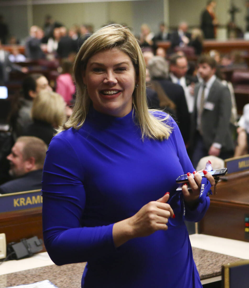 State Sen. Patricia Farley arrives for Nevada Gov. Brian Sandoval's final State of the State ad ...