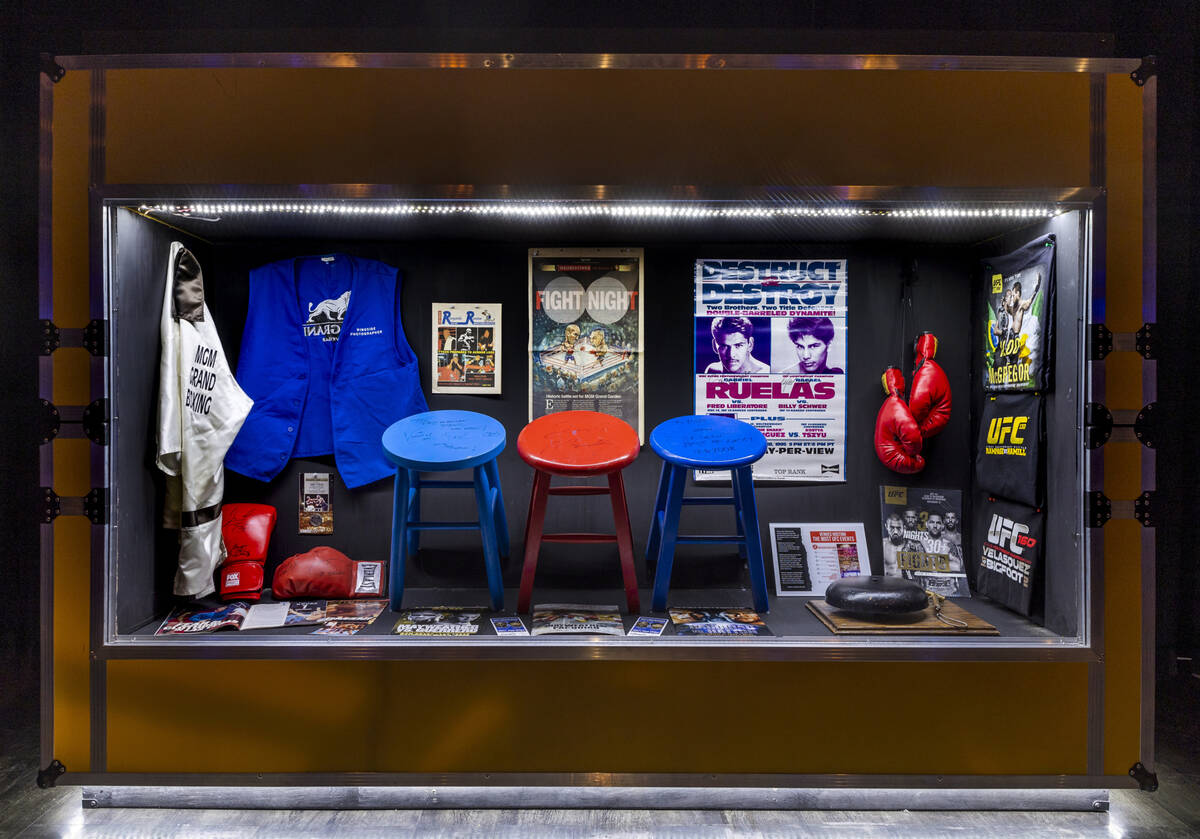 Memorabilia for the 25th anniversary of the Tyson-Holyfield II fight and others on display at t ...