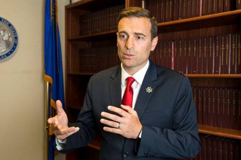 Nevada Attorney General Adam Paul Laxalt during an interview at the Sawyer Building in Las Vega ...