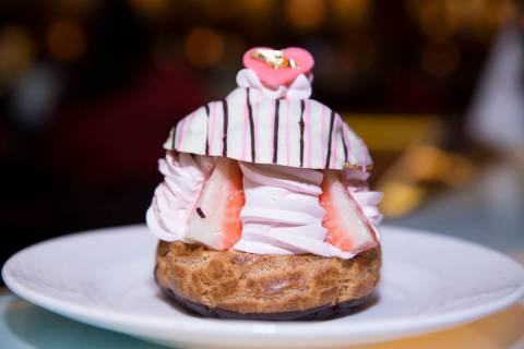 A Valentine's Day themed cream puff at Grand Cafe inside Green Valley Ranch on Thursday, Feb. 2 ...