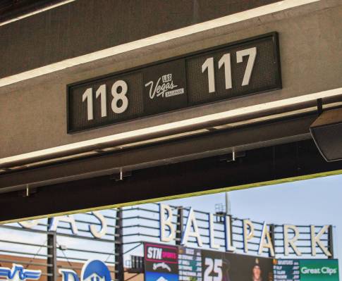 The sign for section 118 at Las Vegas Ballpark on Sunday, May 15, 2022, in Las Vegas. (Benjamin ...