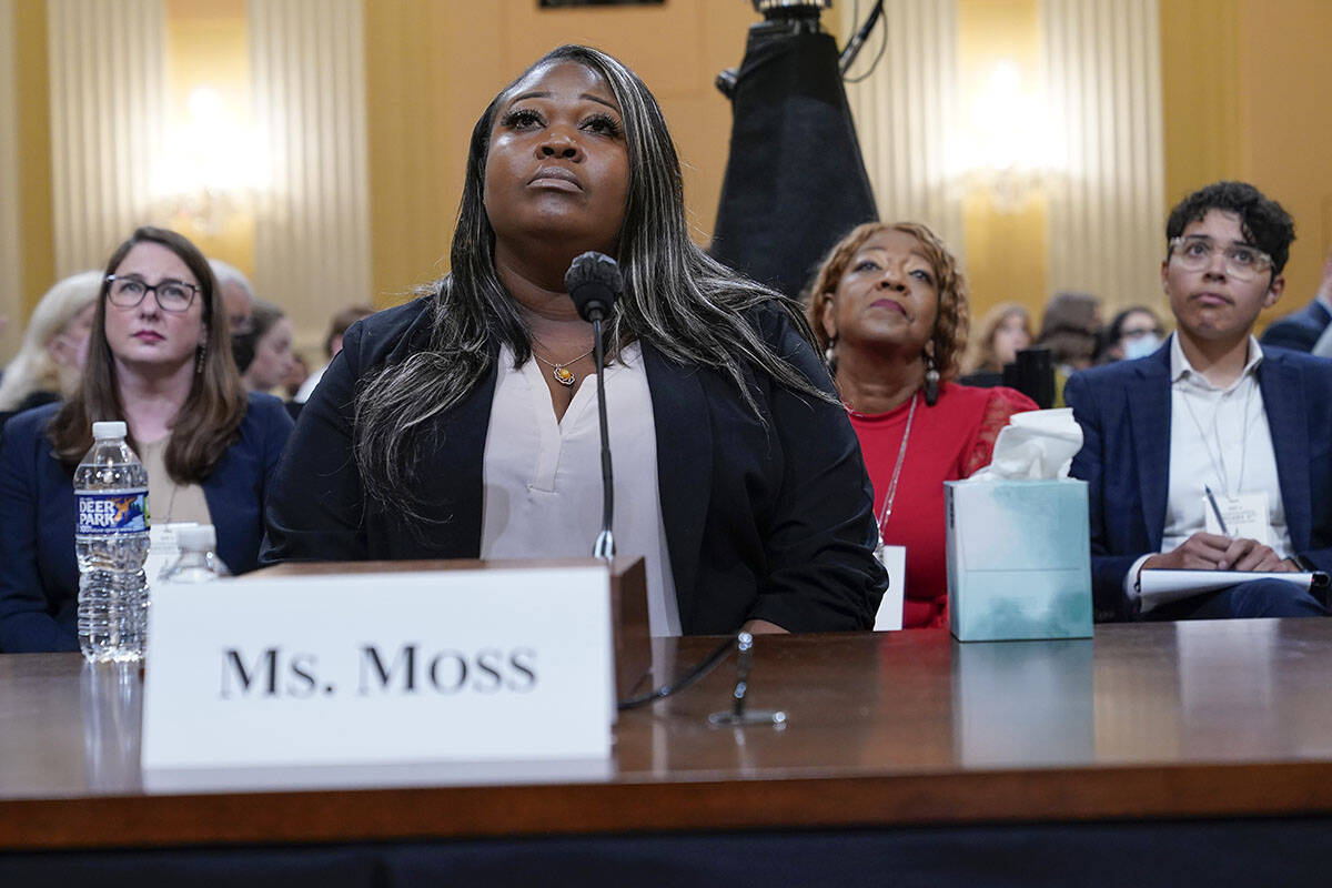 Wandrea "Shaye" Moss, a former Georgia election worker, testifies as he mother, Ruby ...