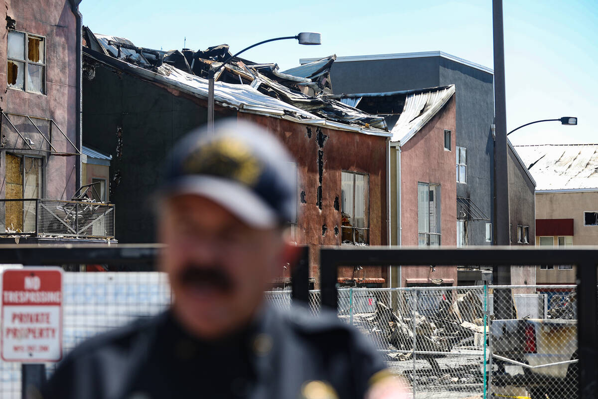 Tim Szymanksi, spokesman for Las Vegas Fire and Rescue, addresses the media about the massive f ...