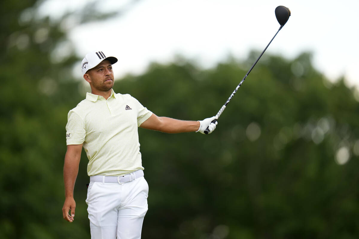 Xander Schauffele reacts after a shot on the eighth hole during the second round of the U.S. Op ...