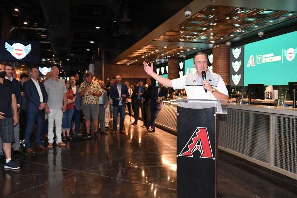 Arizona Diamondbacks President and CEO Derrick Hall launches festivities at Caesars Entertainme ...
