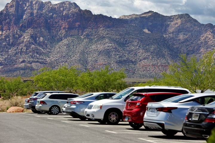 The visitor center parking lot of Red Rock Canyon National Conservation Area in Las Vegas on Ma ...