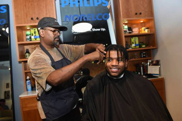 Philips Norelco Team OneBlade's Jaden Hardy gets a beard touch-up at Smokey Vale in Brooklyn, N ...