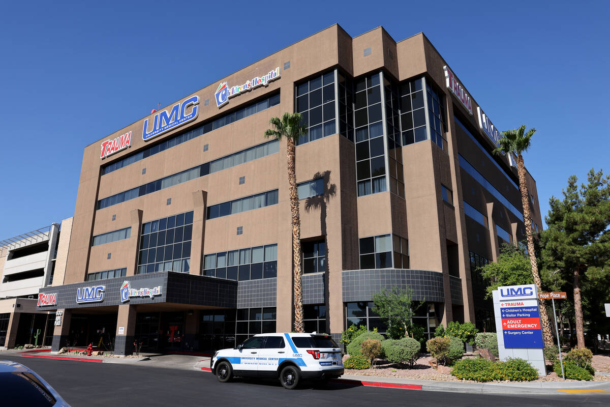 A University Medical Center public safety vehicle waits outside the hospital in Las Vegas Thurs ...