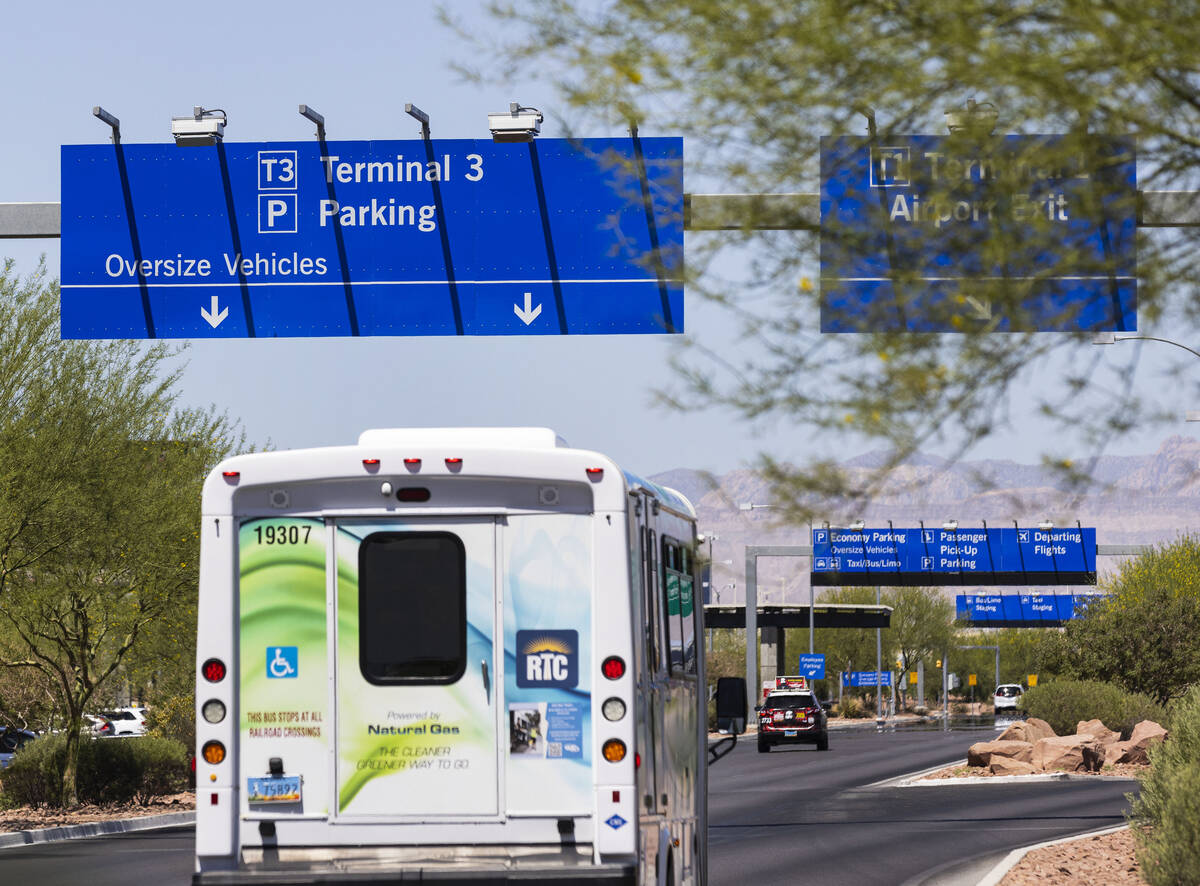 Terminal 3 sign is posted at Harry Reid International Airport on Friday, June 24, 2022, in Las ...