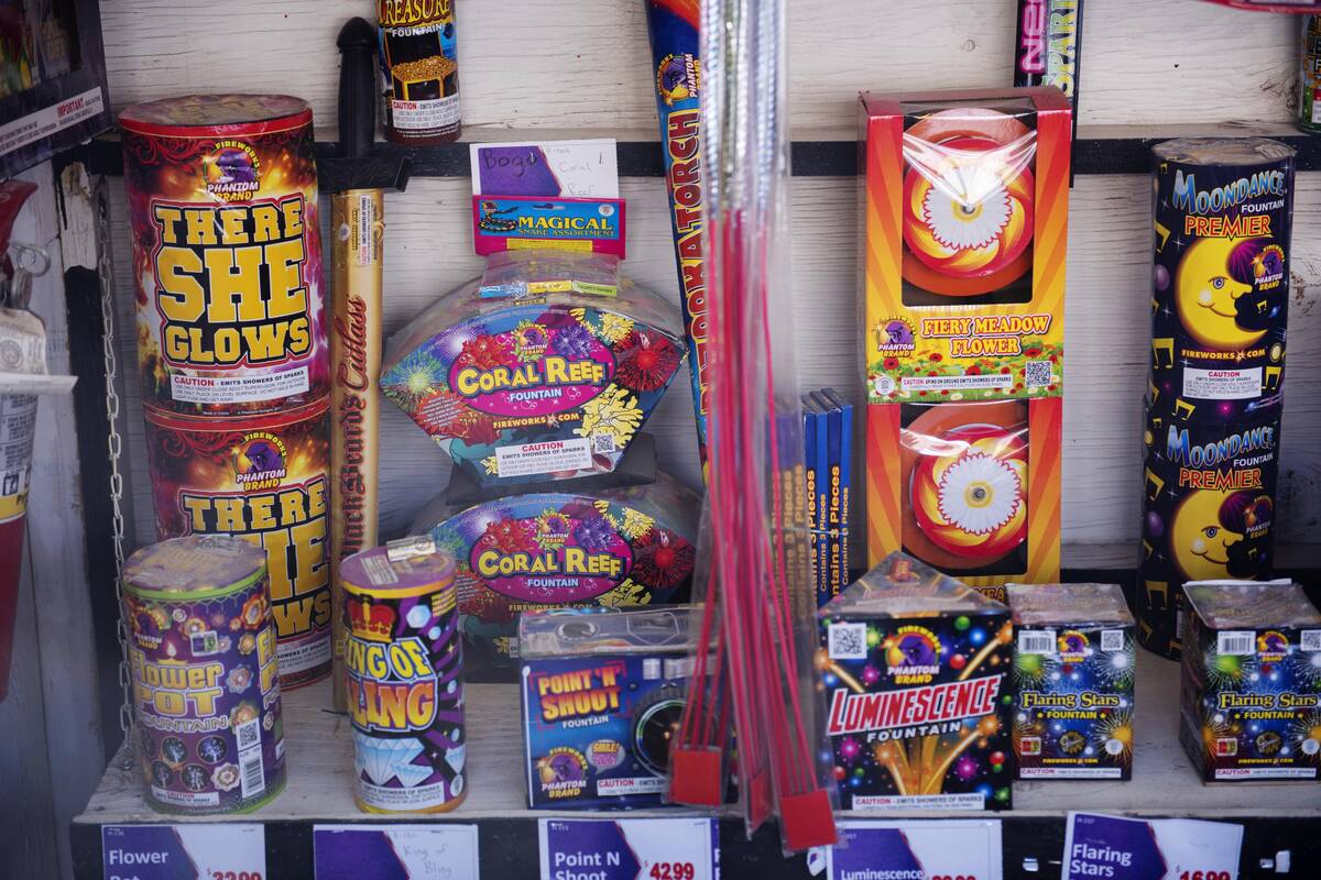 An example sales stand is set up at the Phantom Fireworks warehouse as workers prepare for the ...