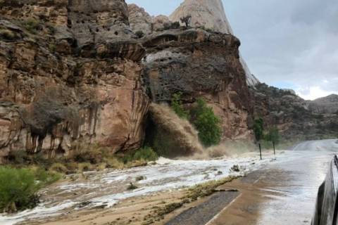 Flooding is seen along State Route 24 at Capitol Reef National Park in Utah on June 23, 2022. ( ...