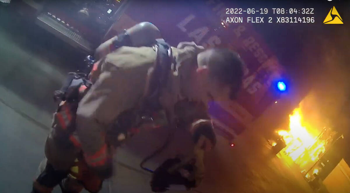 Police body cameras captured rescue efforts during the June 19 fire in downtown Las Vegas. (Las ...