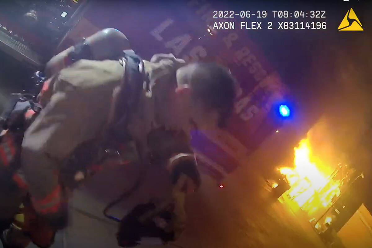 Police body cameras captured rescue efforts during the June 19 fire in downtown Las Vegas. (Las ...