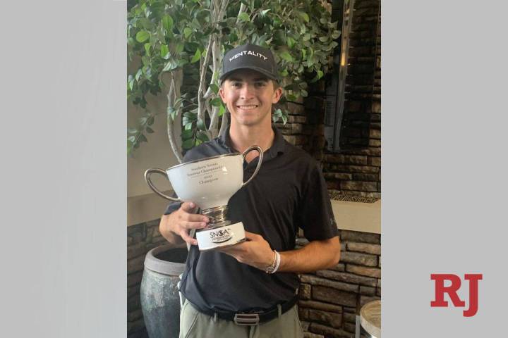 Jackson Parrish displays the trophy after winning the Southern Nevada Amateur Championship on t ...