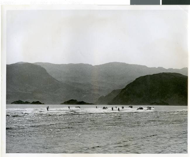 Several boats pull water skiers on Lake Mead some time between 1945 to 1949. (Courtesy of the W ...
