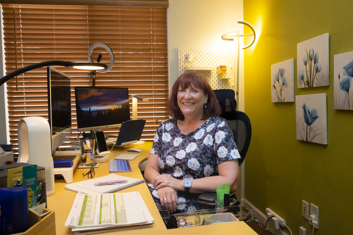 Nevada Learning Academy teacher Carmen Andrews poses a for a portrait at her home on Thursday, ...