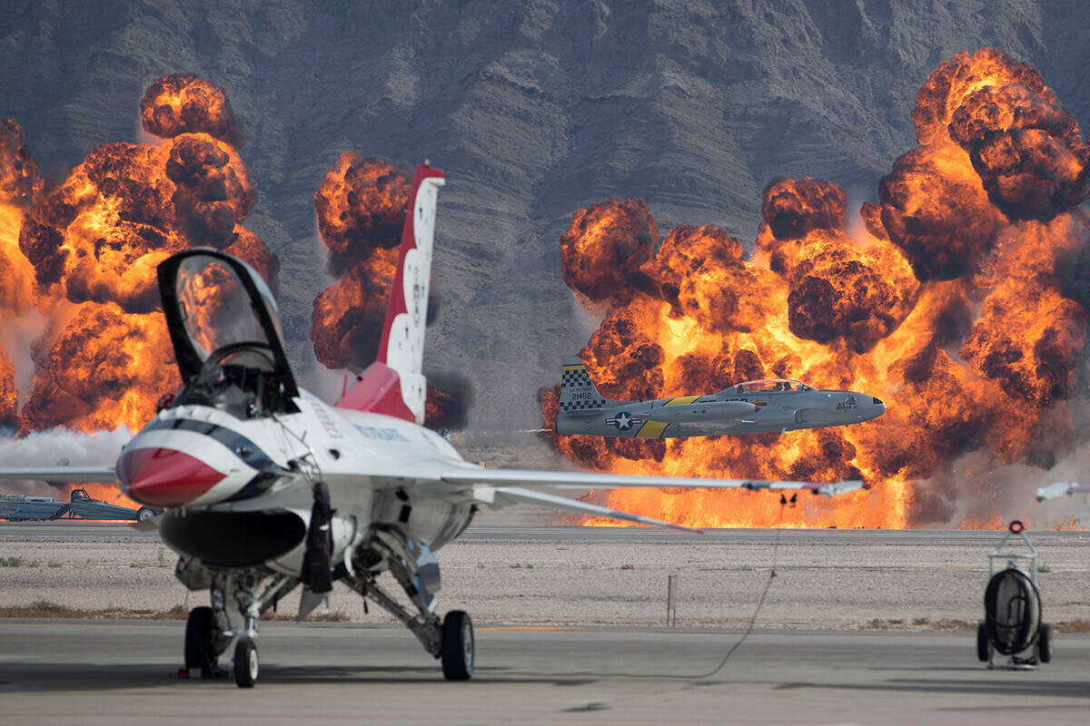 A Lockheed T-33 Ace Maker II performs during the Aviation Nation air show at Nellis Air Force B ...