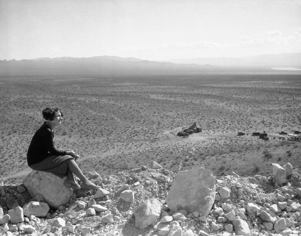 The tent and automobiles pictured are on the site selected for Boulder City, seven miles from t ...