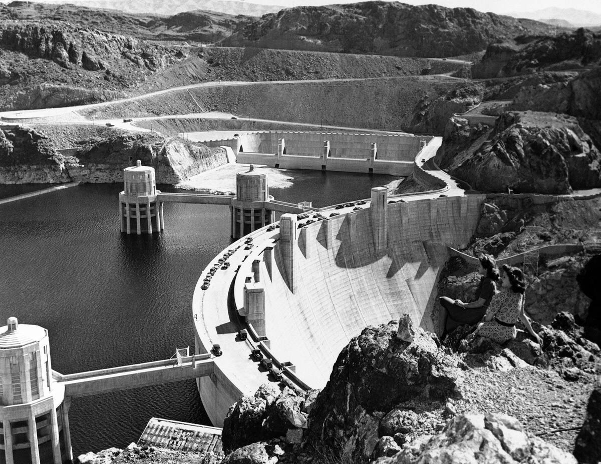 Aerial view of Hoover (Boulder) Dam on the Colorado River, Dec. 11, 1948. (AP Photo)