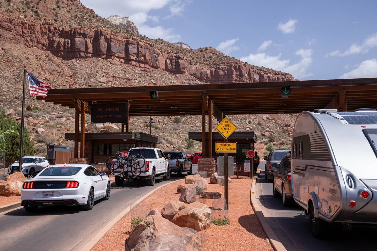 Vehicles lining up to enter Zion National Park on Memorial Day Weekend this year. Officials say ...