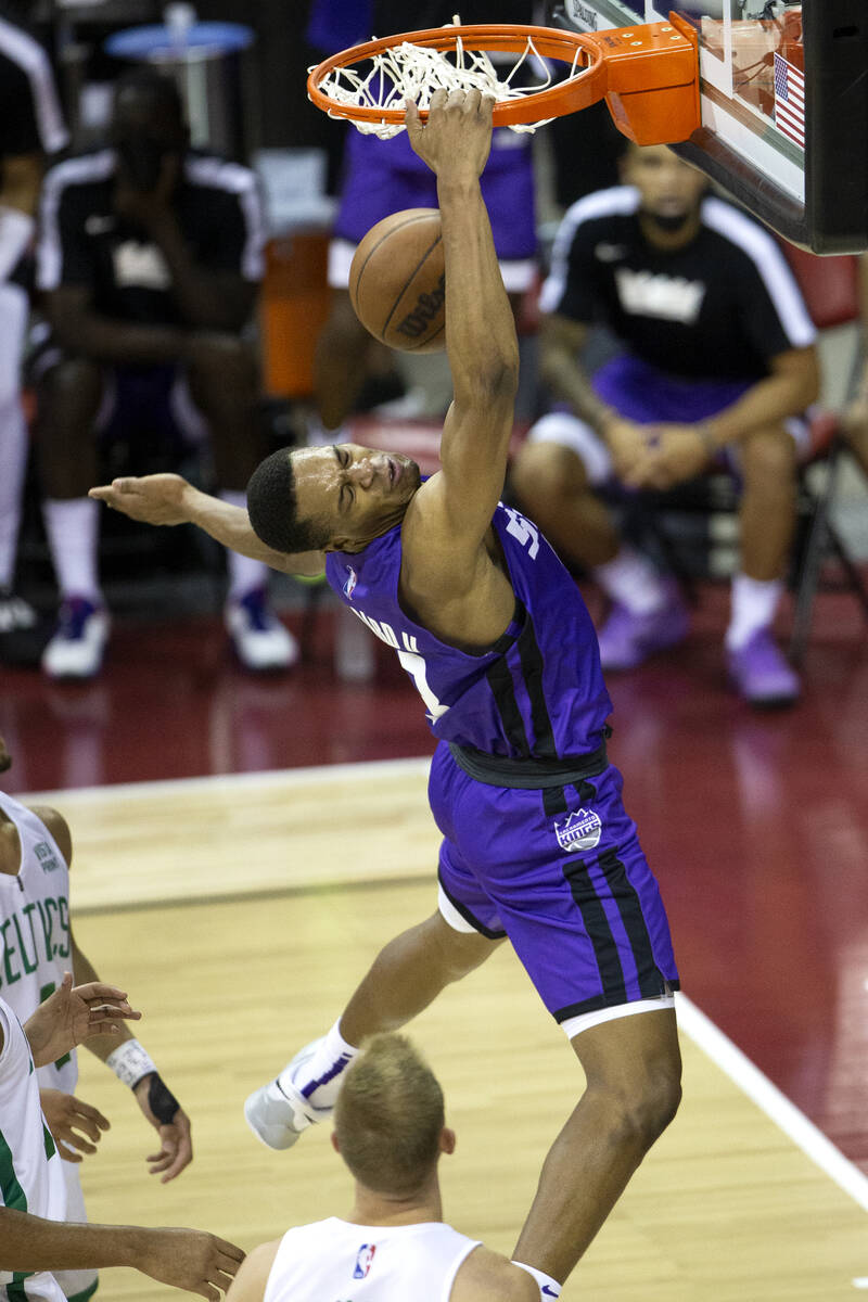 Sacramento Kings guard Jahmi'us Ramsey (3) dunks during the second half of a NBA Summer League ...