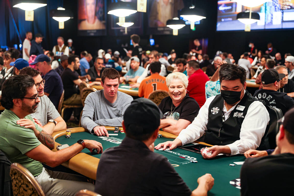 Players compete in the first flight of the $10,000 Main Event No-Limit Hold ‘em World Ch ...