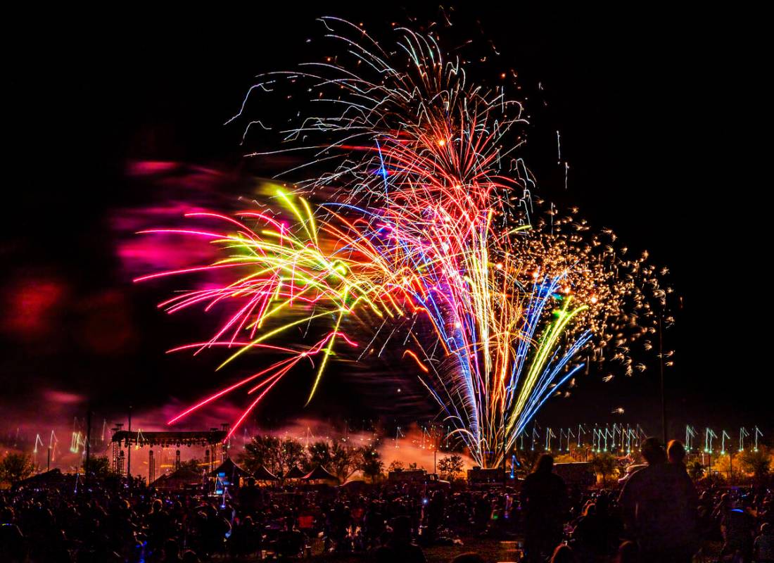 Fireworks light up the sky during a Fourth of July celebration at Heritage Park on Monday, July ...