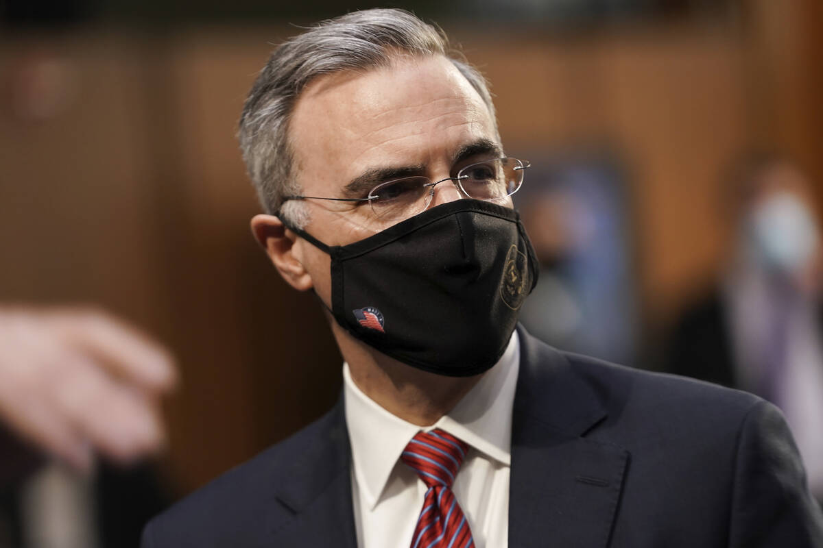 FILE - White House counsel Pat Cipollone arrives for the confirmation hearing for Supreme Court ...