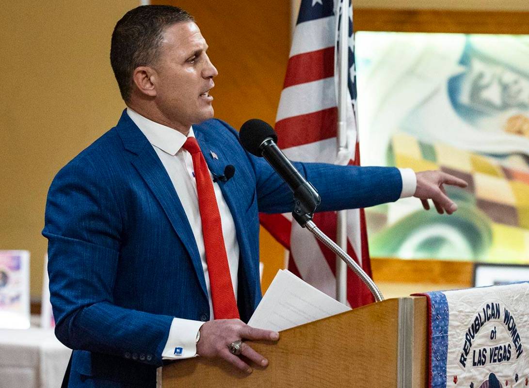 Nevada Republican gubernatorial candidate Joey Gilbert of Reno speaks during a luncheon forum, ...