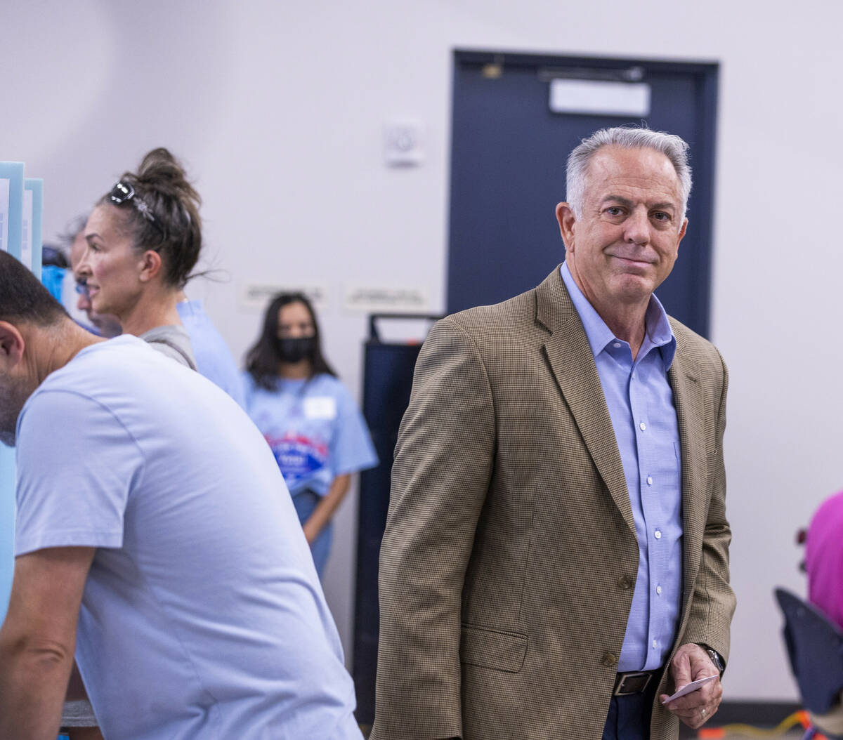 Sheriff Joe Lombardo finishes voting during the Nevada primary election at Veterans Memorial Le ...