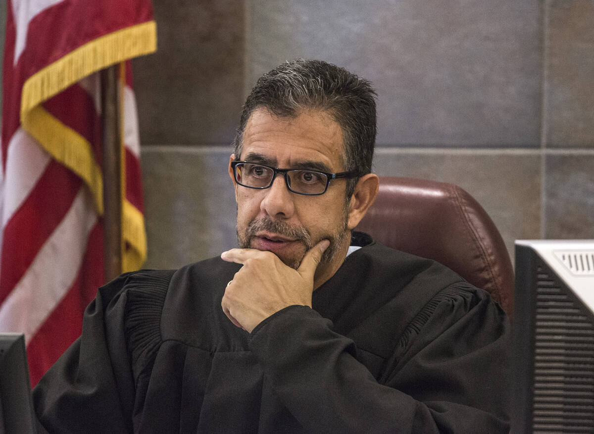 Judge Michael Villani listens during a hearing in Clark County Justice Center on Tuesday, May 1 ...