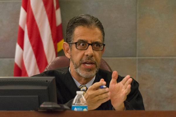 District Judge Michael Villani presides over his courtroom at the Regional Justice Center in La ...