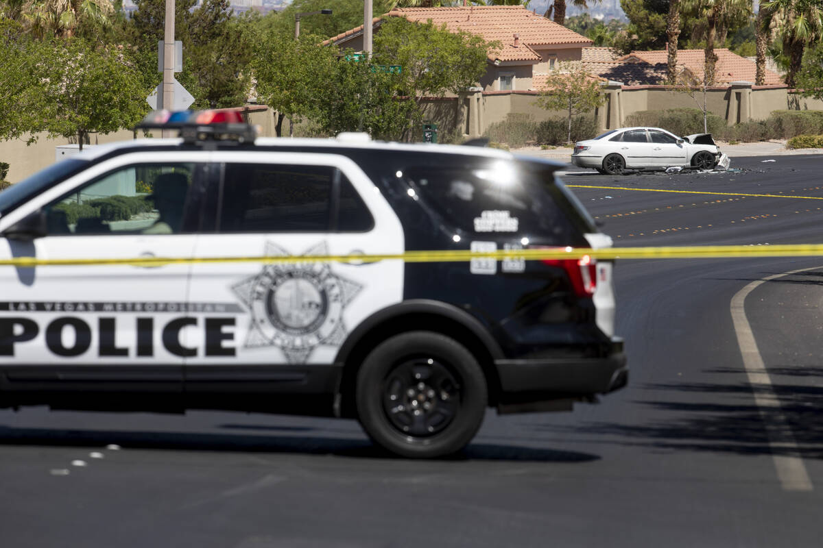 Police respond to a fatal car crash in Summerlin on Thursday, July 7, 2022, in Las Vegas. (Stee ...