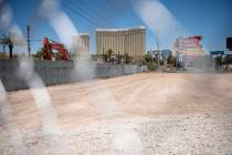 Mandalay Bay hotel-casino and the Pinball Hall of Fame are seen behind plot of land on the sout ...