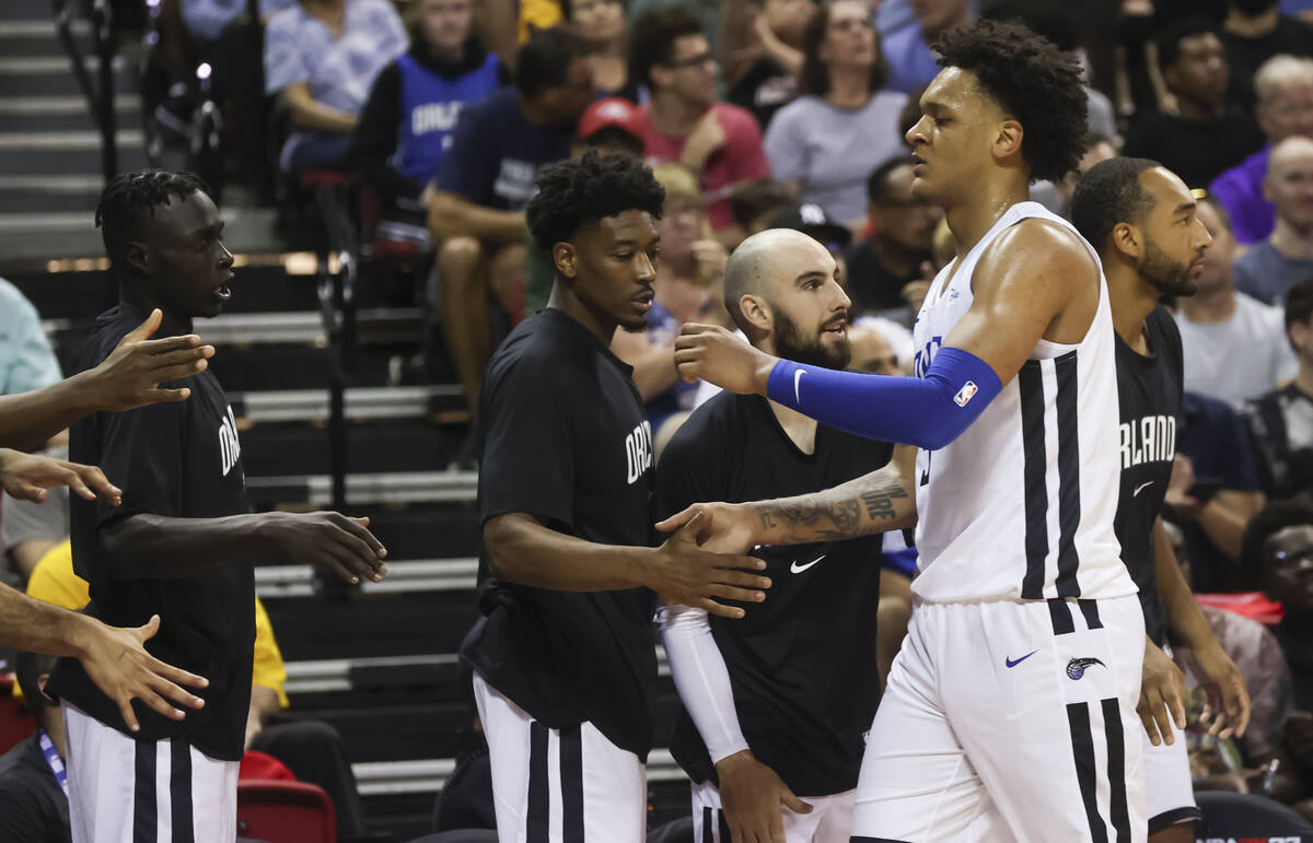 Orlando Magic's Paolo Banchero comes off the court during the first half of the first game of t ...