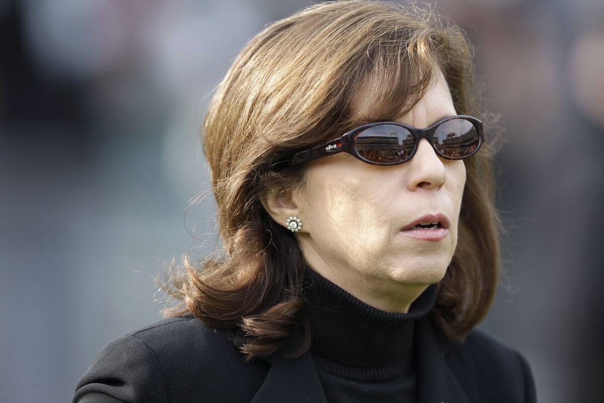 Oakland Raiders CEO Amy Trask looks on from the sidle before an NFL football game against the C ...