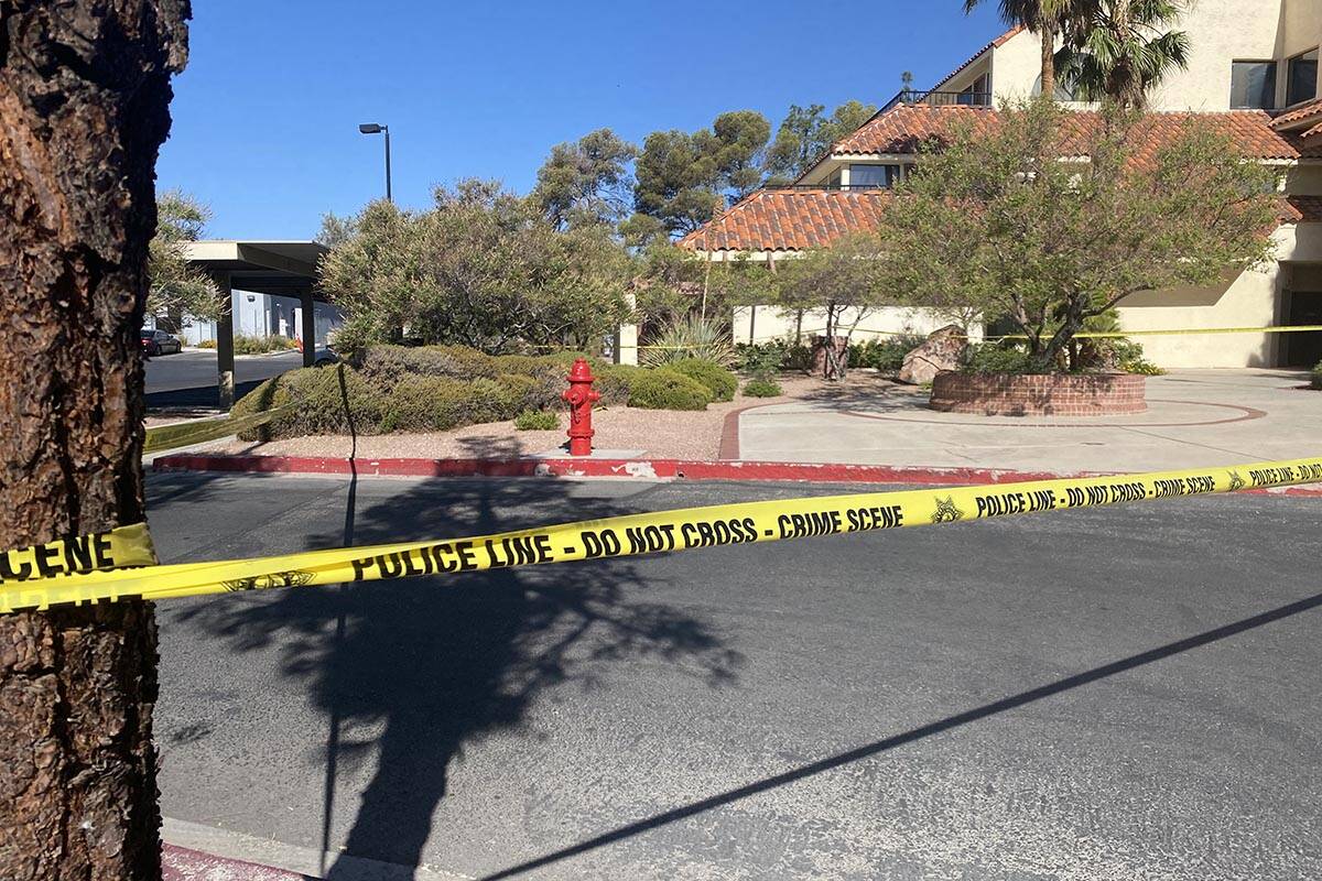 Crime scene tape is seen Friday, July 8, 2022, on the 2300 block of Paseo Del Prado in Las Vega ...