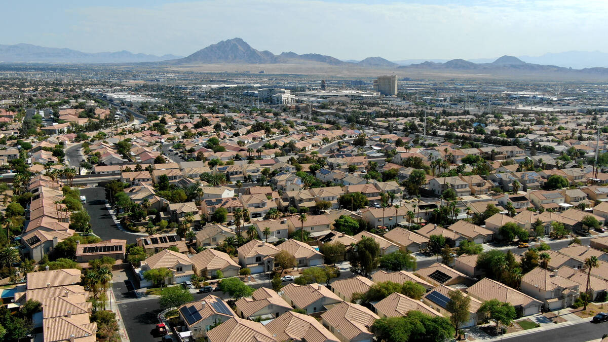 An aerial view of housing near American Pacific Drive in Henderson, Nevada on Tuesday, June 8, ...