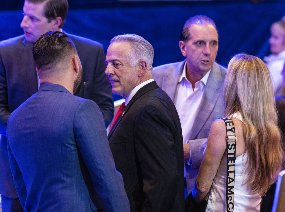 Clark County Sheriff Joe Lombardo and his wife Donna, right, arrive at the Republican Party cam ...