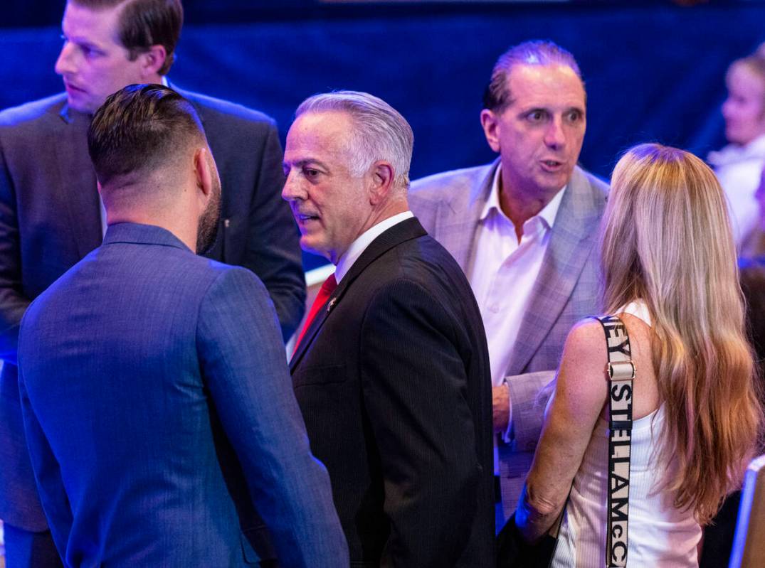 Clark County Sheriff Joe Lombardo and his wife Donna, right, arrive at the Republican Party cam ...