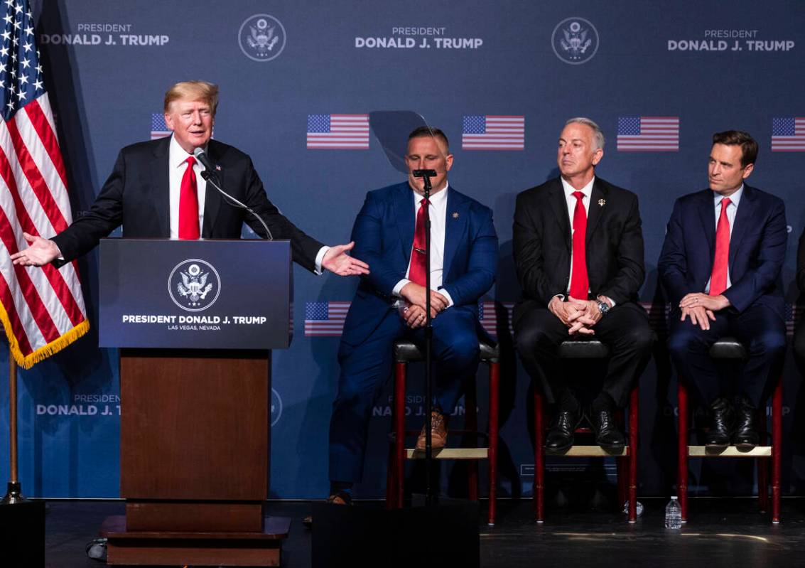 Former President Donald Trump speaks as he campaigns for former Nevada Attorney General Adam La ...