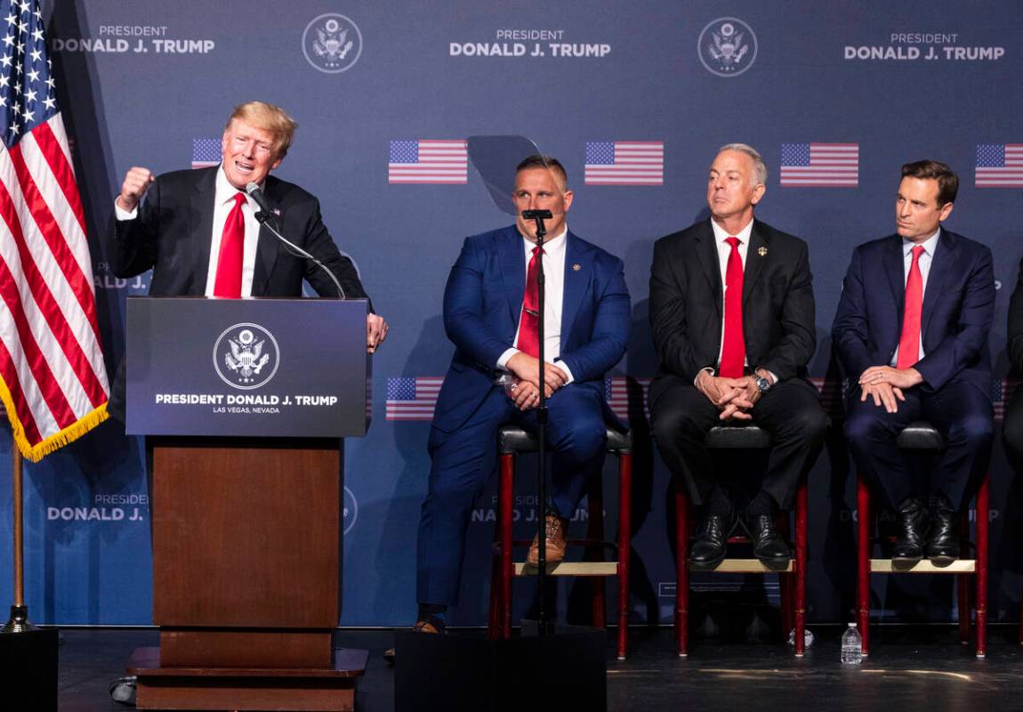 Former President Donald Trump speaks as he campaigns for former Nevada Attorney General Adam La ...