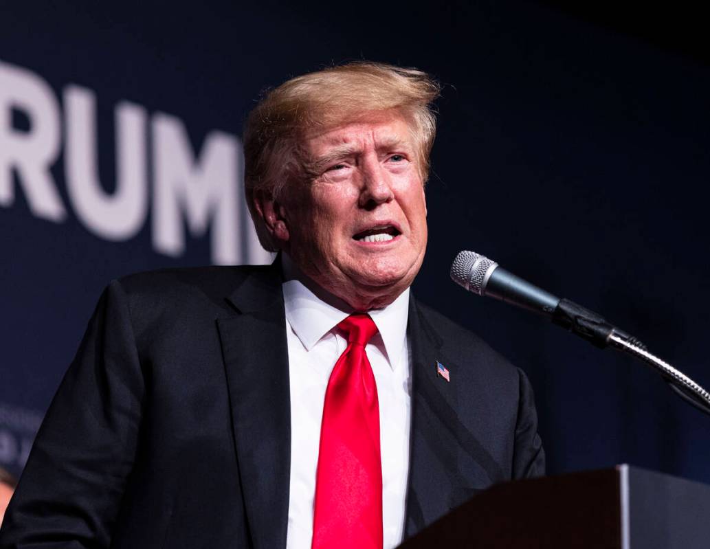 Former President Donald Trump speaks as he campaigns for former Nevada Attorney General Adam La ...