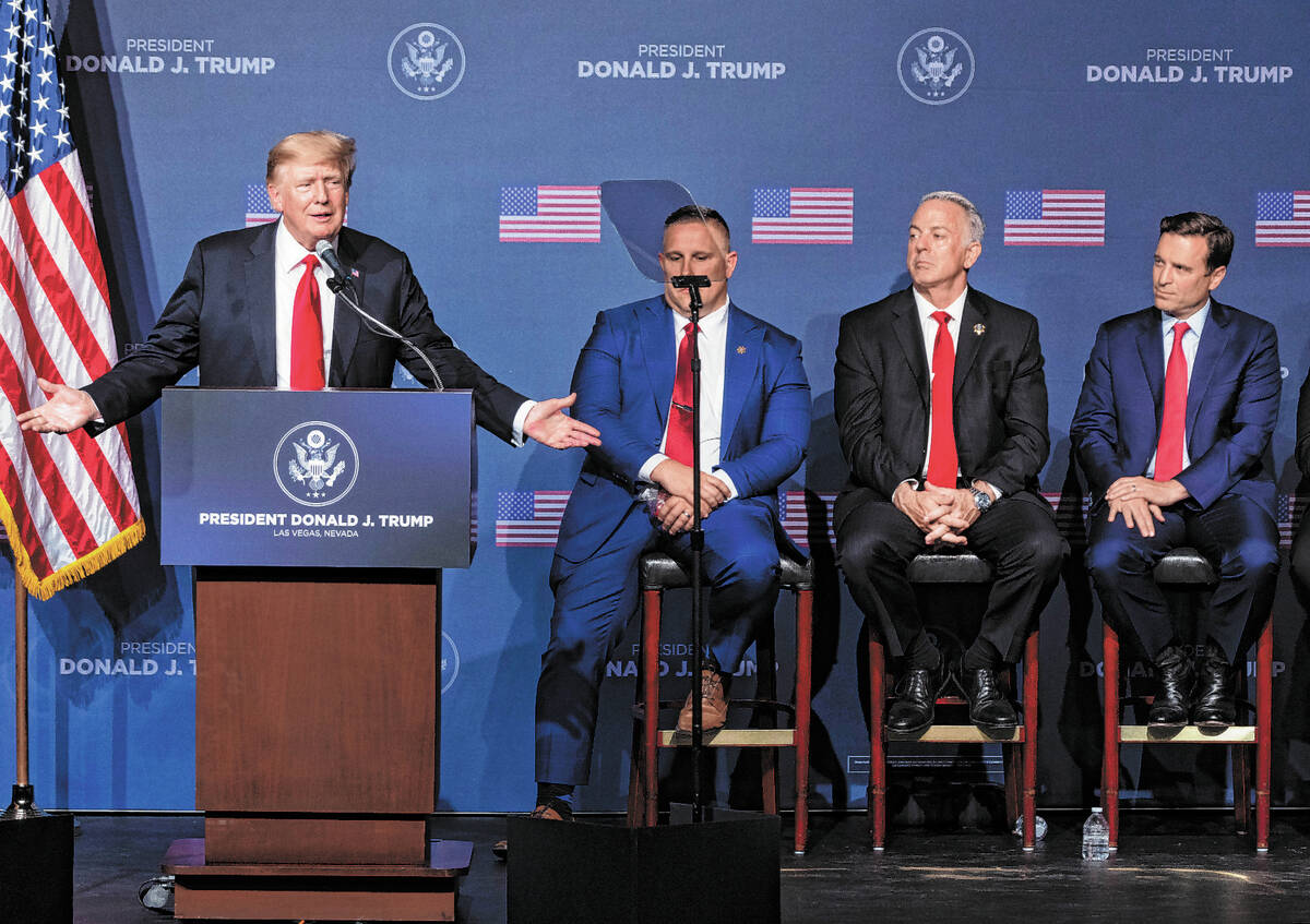 Former President Donald Trump speaks as he campaigns for former Nevada Attorney General Adam La ...