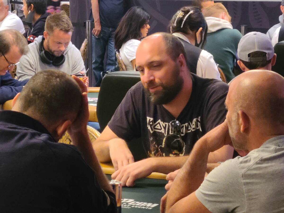 Luke Vrabel plays in the World Series of Poker's $10,000 buy-in Main Event No-limit Hold'em Wor ...