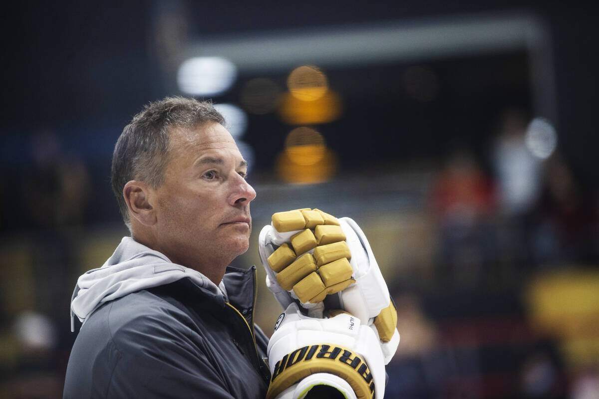 Golden Knights head coach Bruce Cassidy takes part in development camp at City National Arena o ...