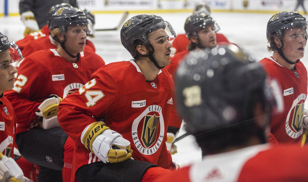 Golden Knights Brendan Brisson (24) takes part in development camp at City National Arena on Mo ...