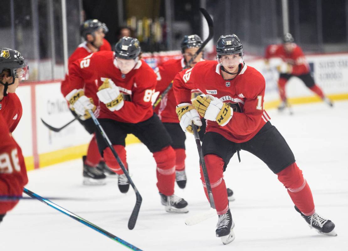 Golden Knights Jakub Brabenec (12) takes part in development camp at City National Arena on Mon ...