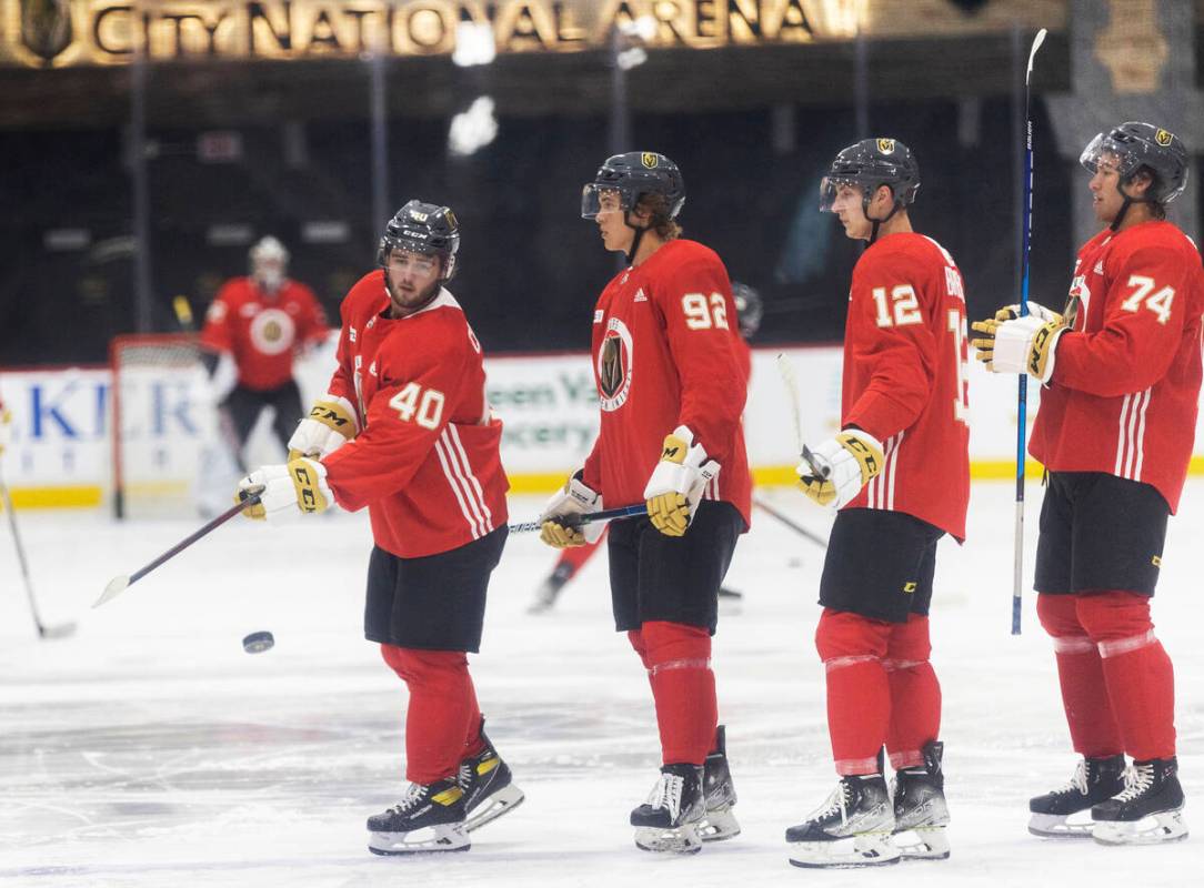 Golden Knights Lukas Cormier (40) takes part in development camp at City National Arena on Mond ...