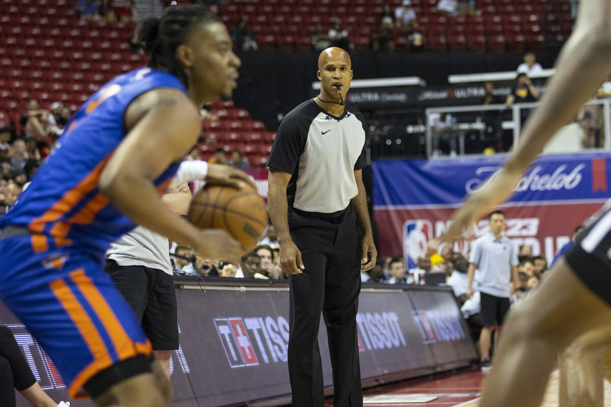 Former NBA champion Richard Jefferson officiates the second quarters of a NBA Summer League bas ...